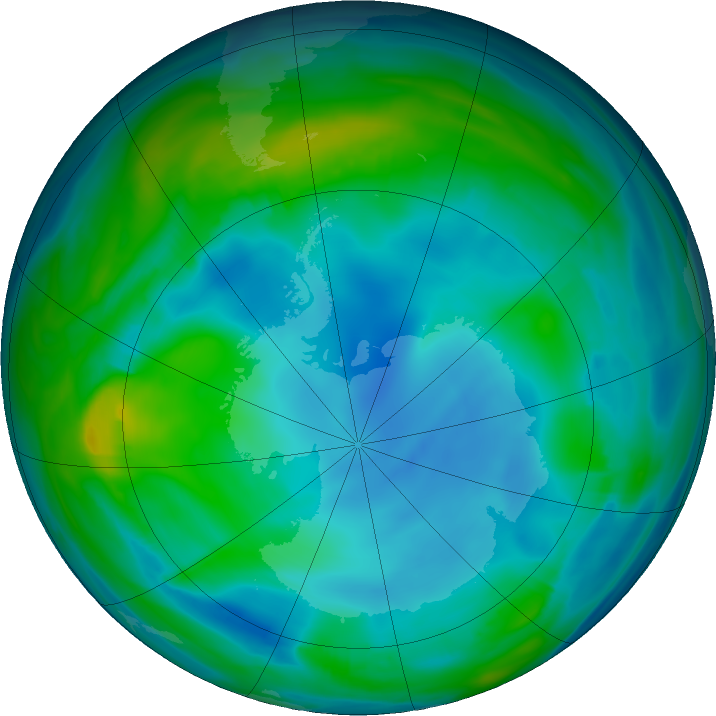 Antarctic ozone map for 22 June 2020